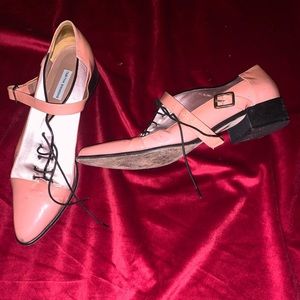 Tabitha Simmons Pink Satin and Leather Pointy Toe Oxford Size 40